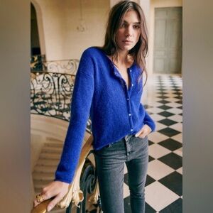 Sezane Gaspard Cardigan Reversible in Electric Blue Size M
